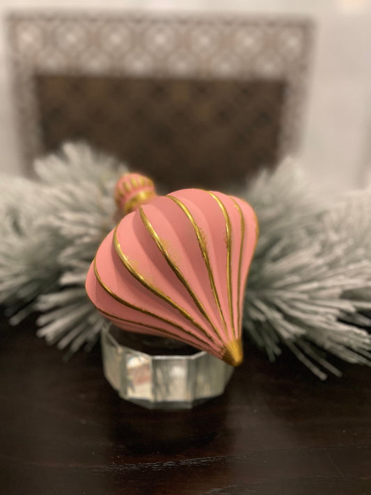 7” Onion ball ornament. Pink and gold. shatterproof