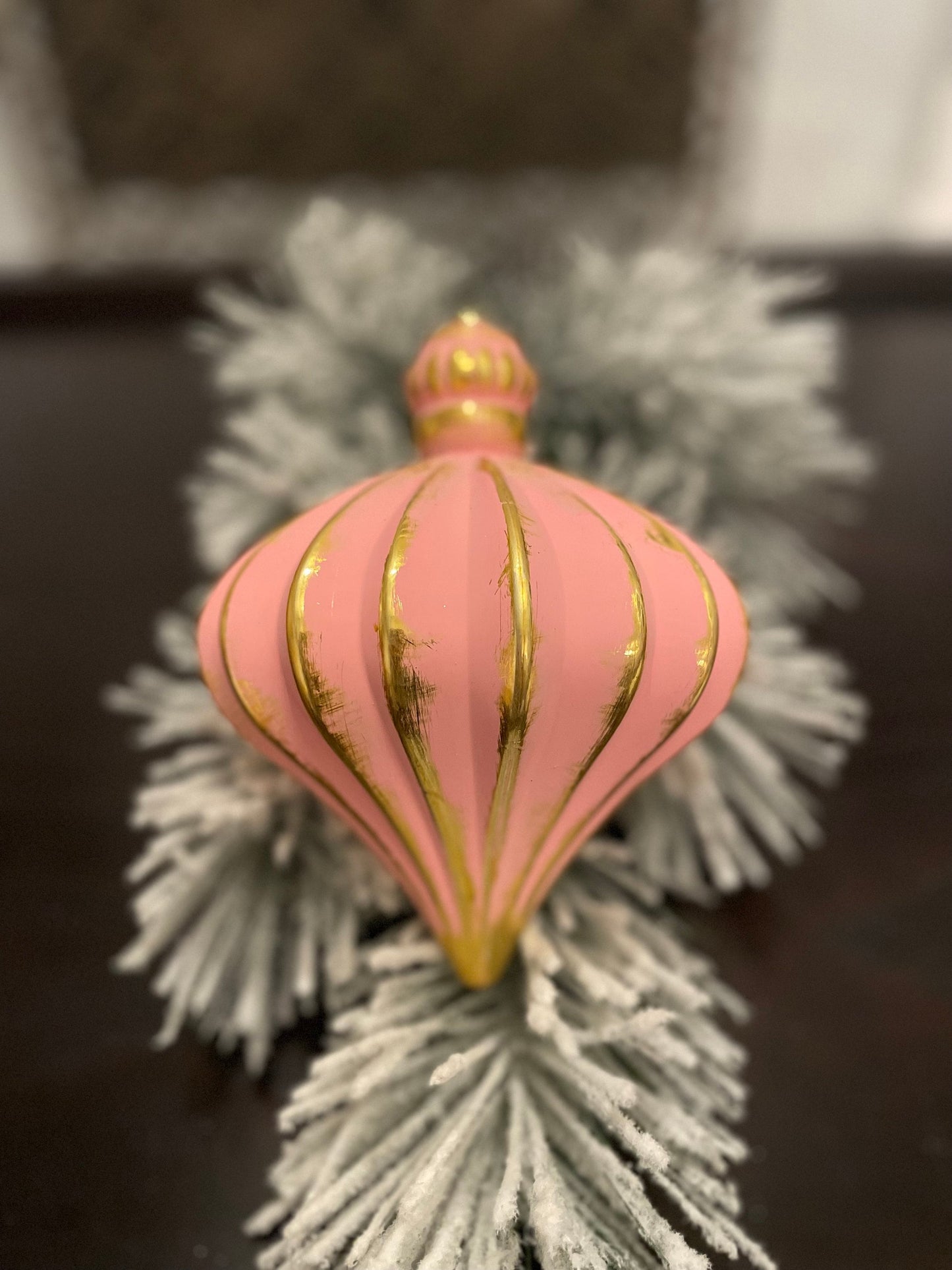 7” Onion ball ornament. Pink and gold. shatterproof