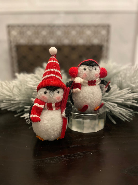 Set of 2. 6.75" Skiing Penguin ornament.