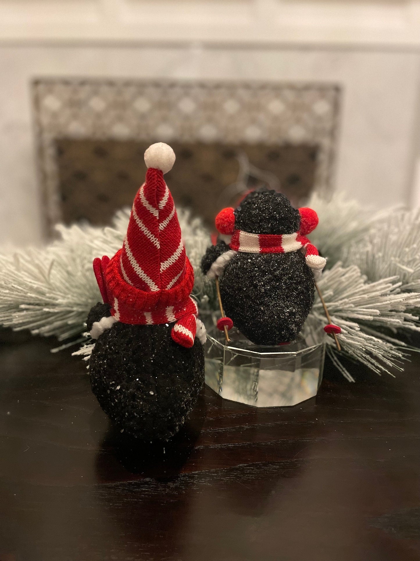 Set of 2. 6.75" Skiing Penguin ornament.