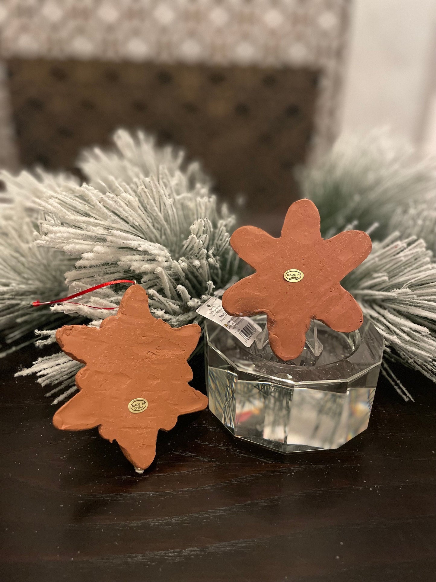 SET of 2. 4" Frosty Gingerbread snowflake ornament.