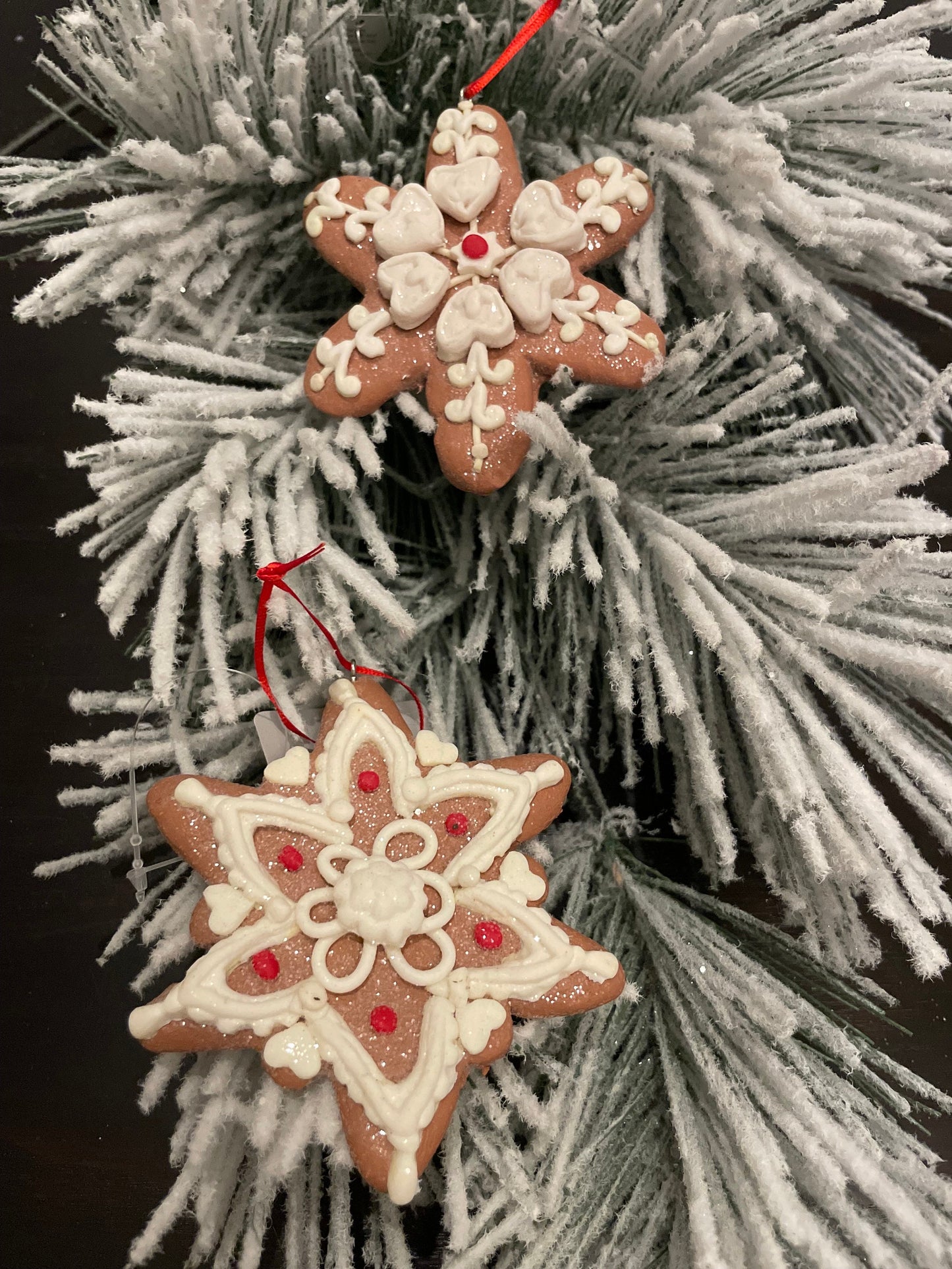 SET of 2. 4" Frosty Gingerbread snowflake ornament.