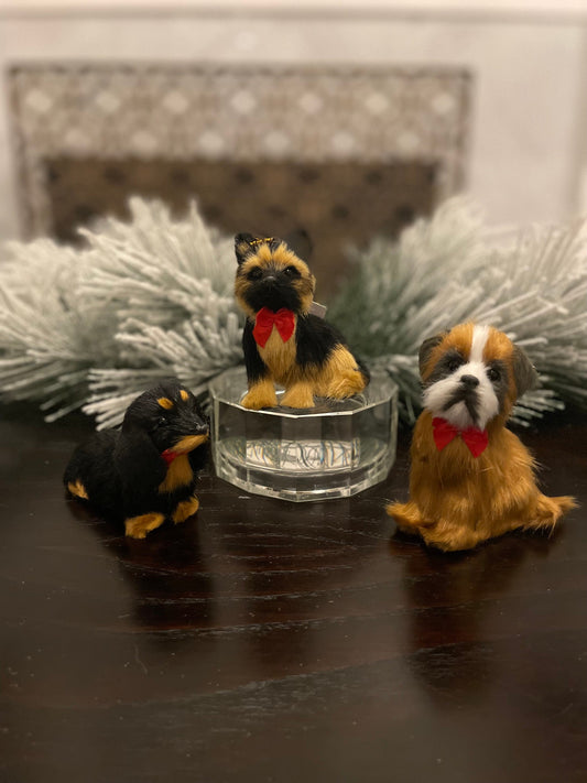 Set of 3. 4”-3” faux fur dog, Christmas dog ornament.