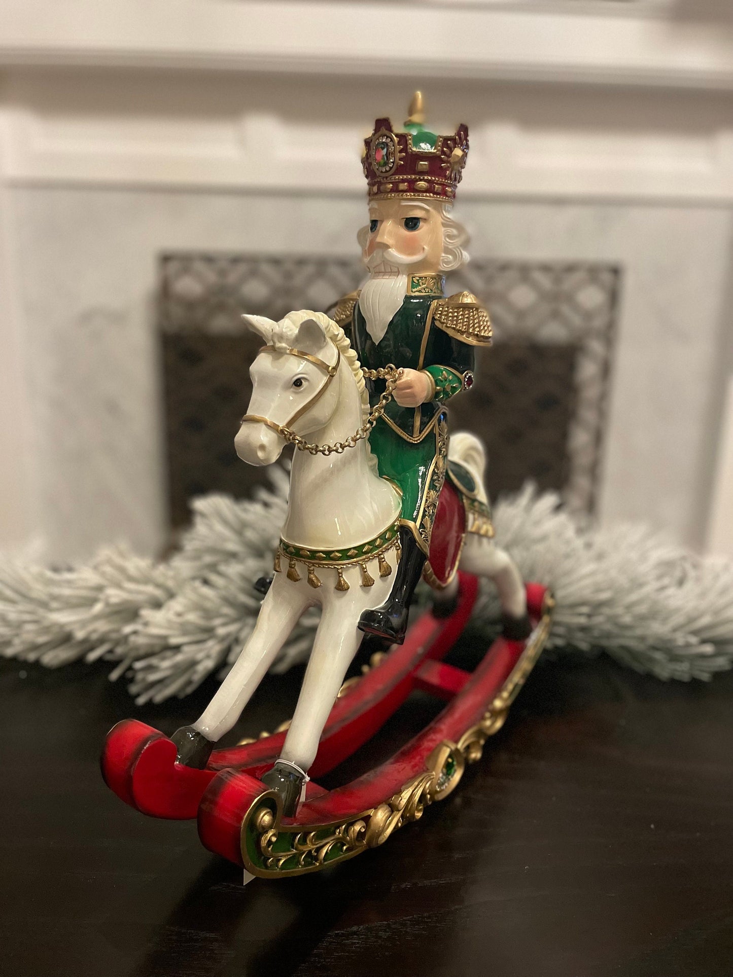 20” Resin Royal jeweled nutcracker rocking horse.