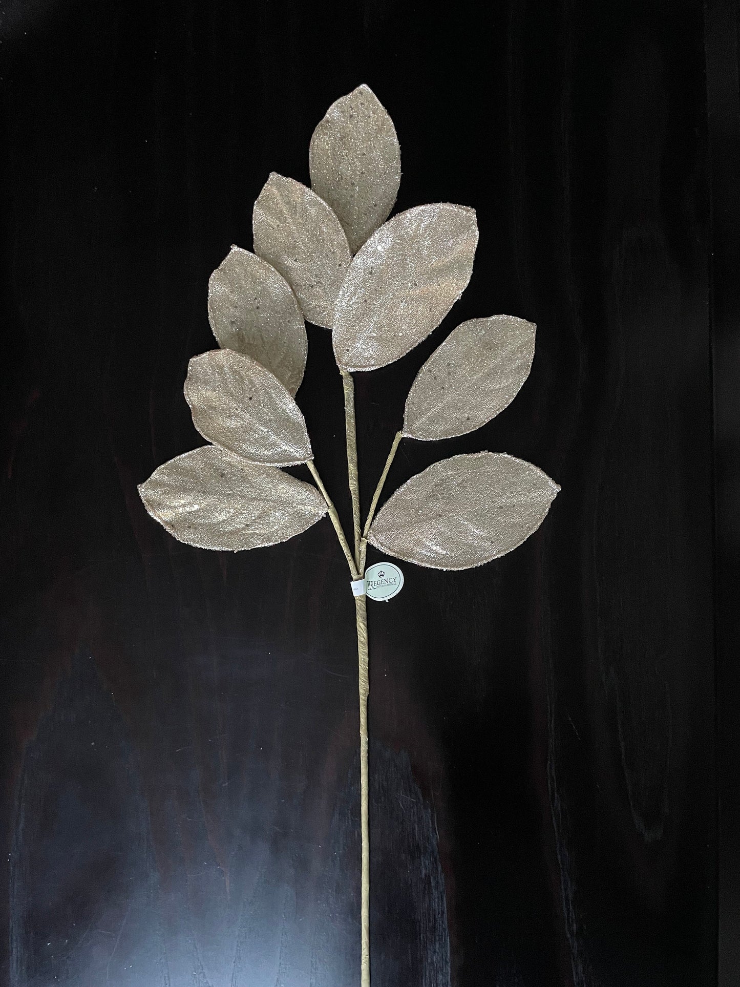 Set of 2. 28" Magnolia leaf spray. Champagne. Micro beaded and sequins. Set of 2.