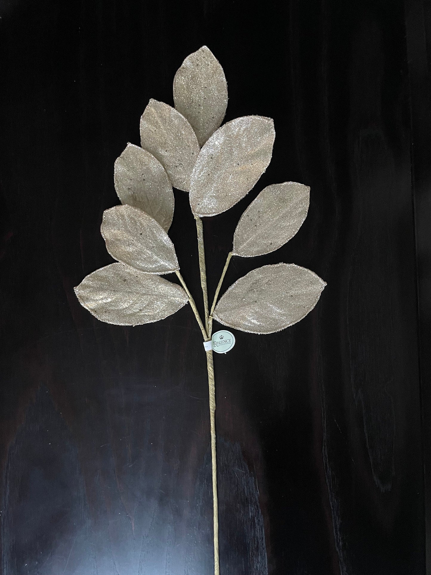 Set of 2. 28" Magnolia leaf spray. Champagne. Micro beaded and sequins. Set of 2.