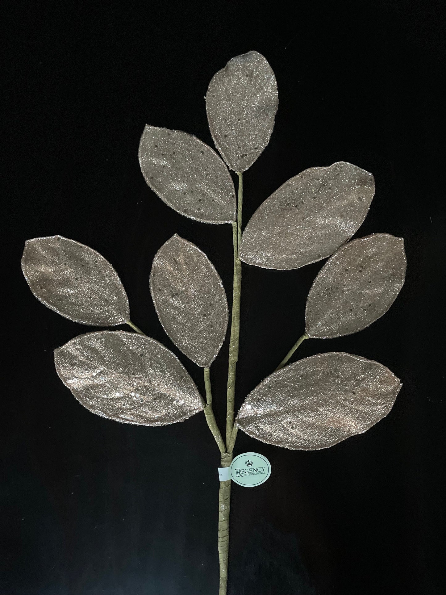 Set of 2. 28" Magnolia leaf spray. Rose gold . Micro beaded and sequins. Set of 2.