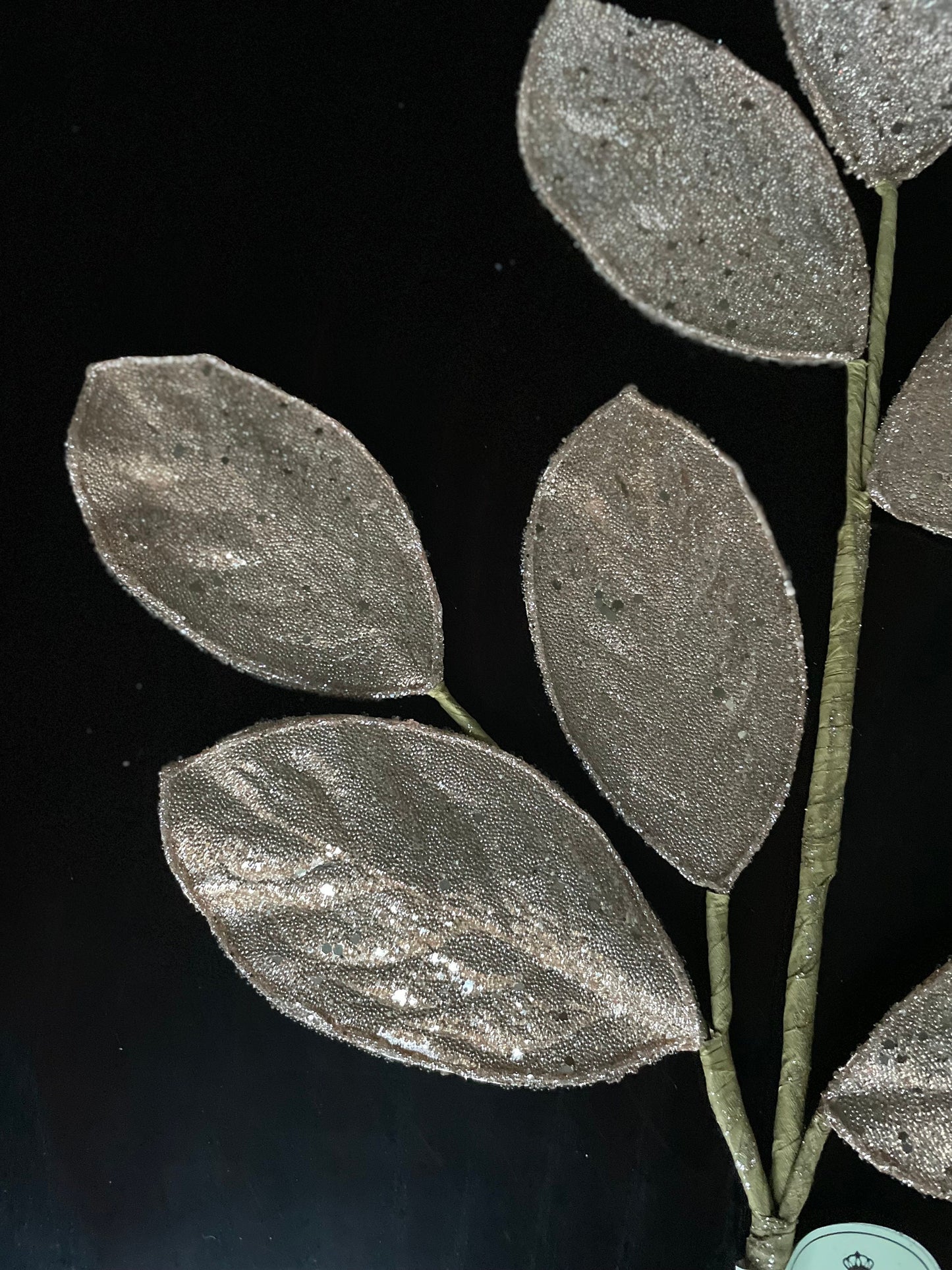 Set of 2. 28" Magnolia leaf spray. Rose gold . Micro beaded and sequins. Set of 2.