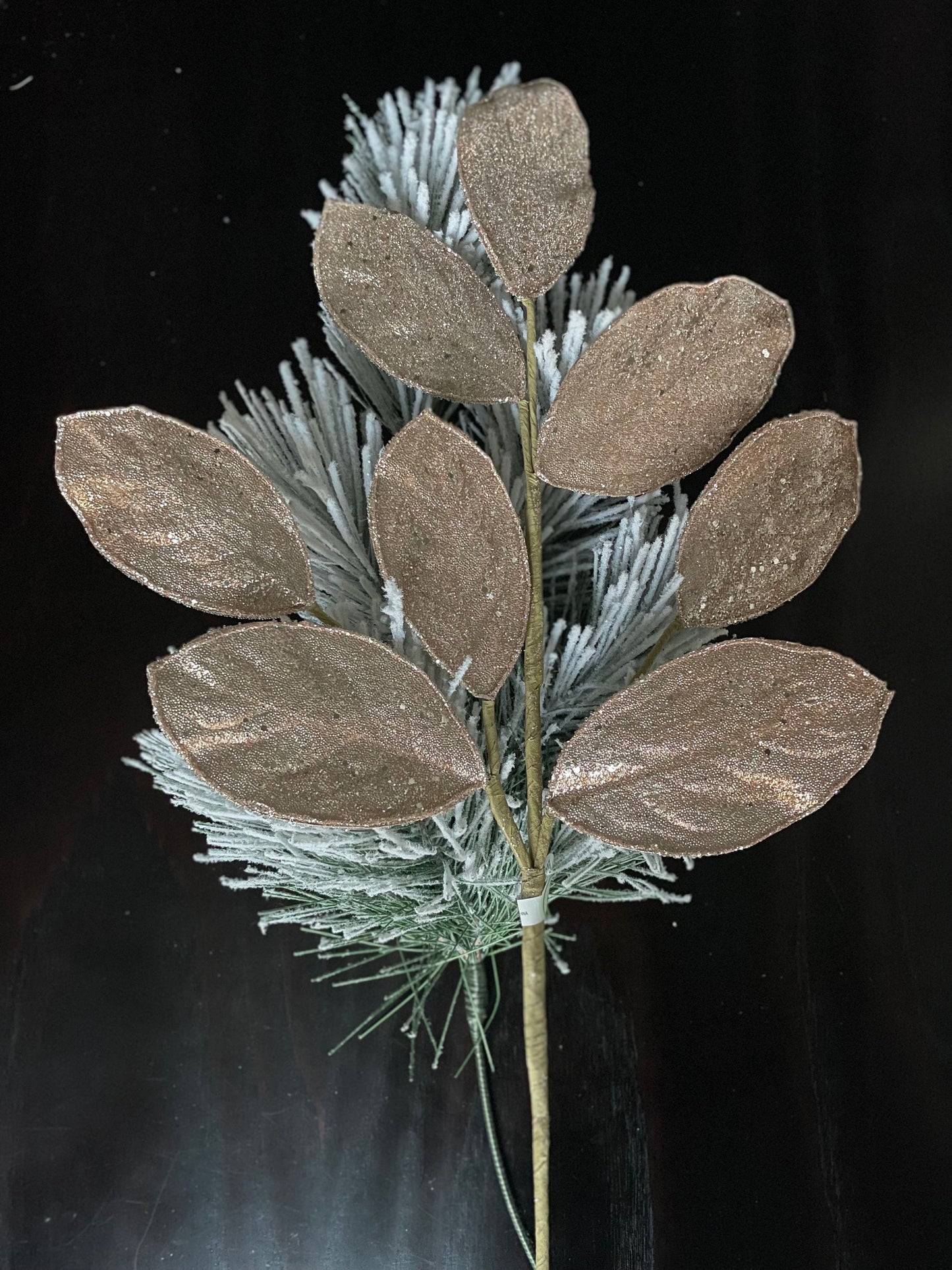 Set of 2. 28" Magnolia leaf spray. Rose gold . Micro beaded and sequins. Set of 2.