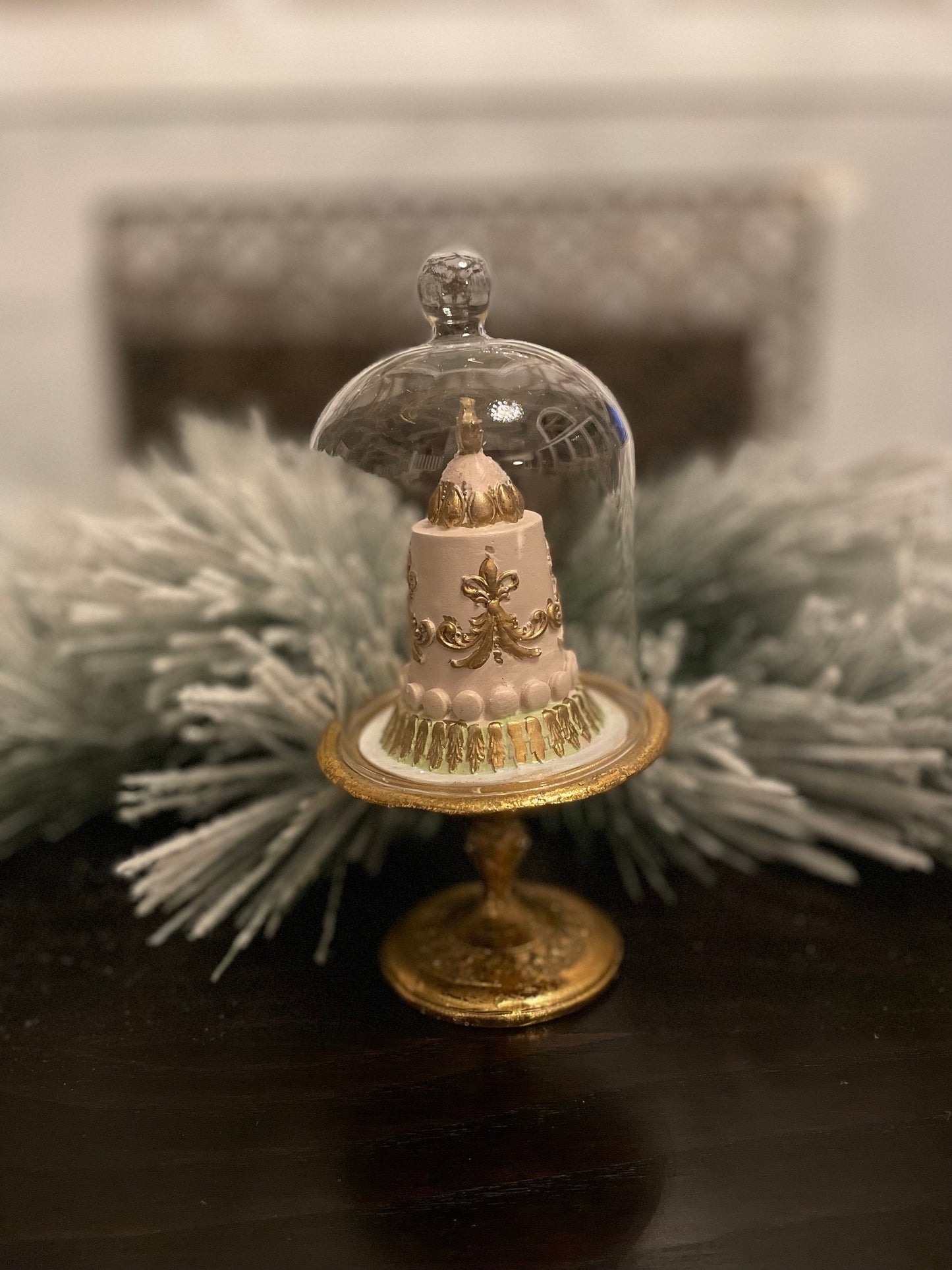 Set of 3. 7" Cake in cloche. Sweet! Tabletop decor.