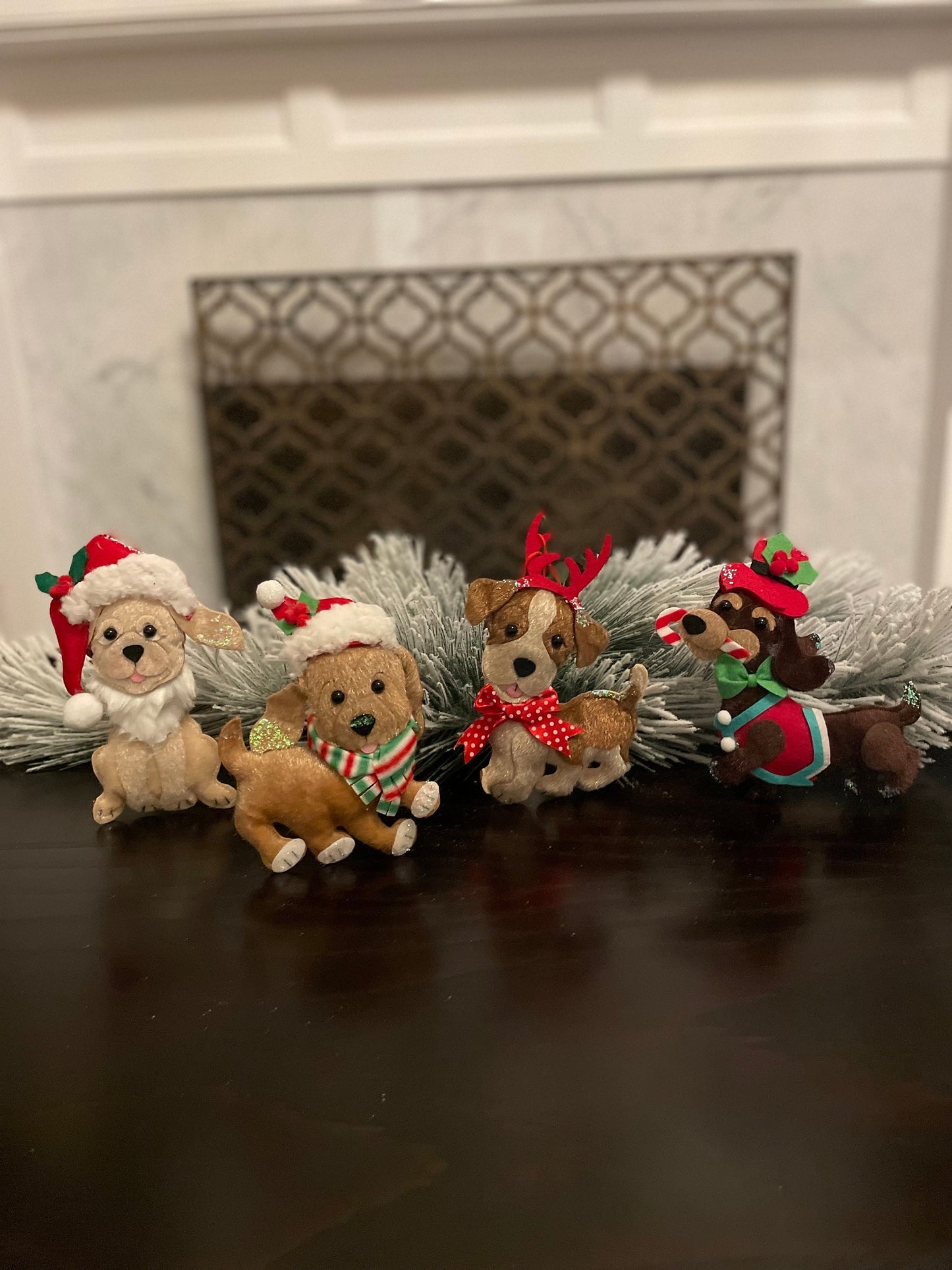 Set of 4. 7.5" Christmas dog ornament. Felt.