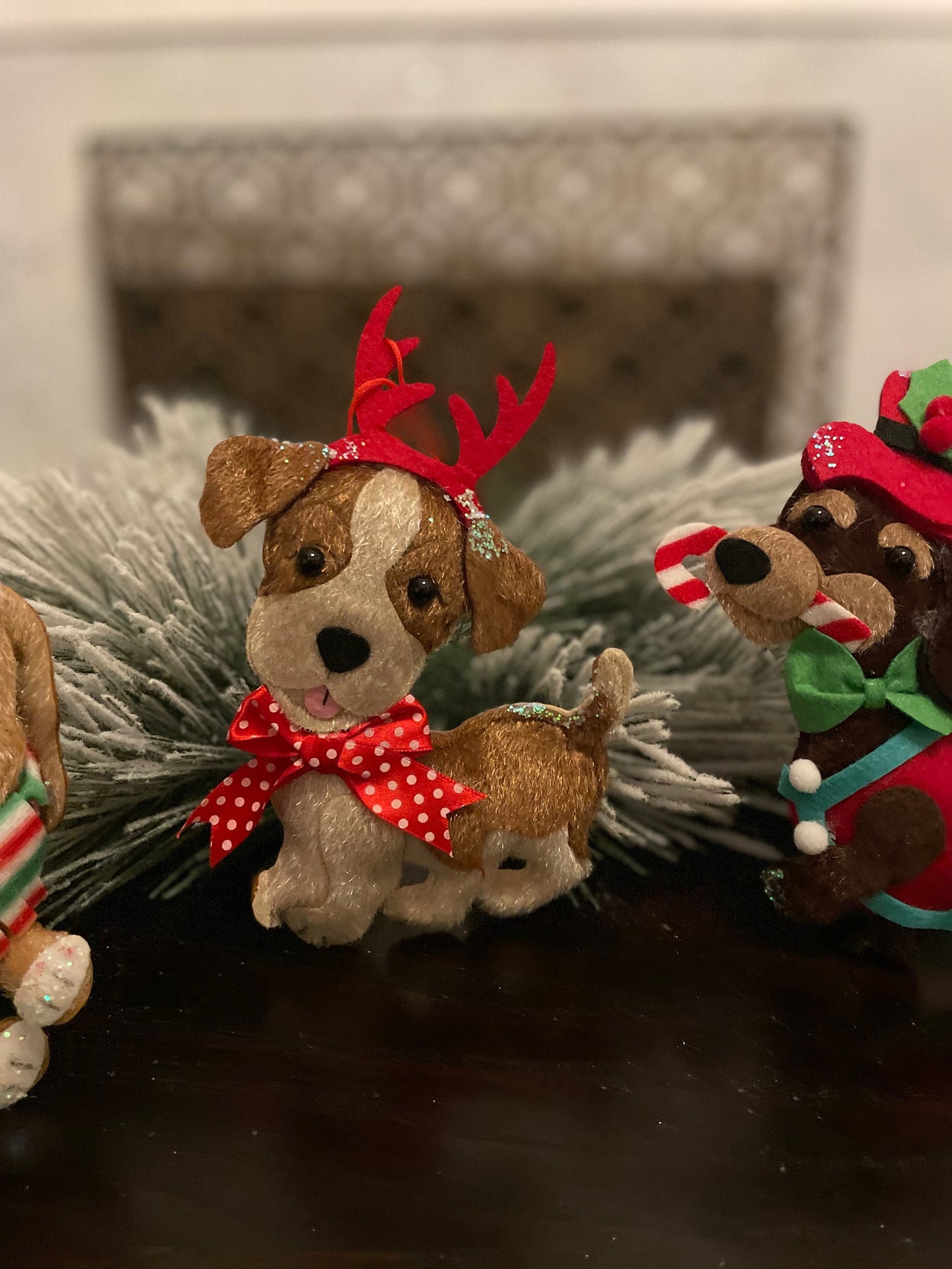 Set of 4. 7.5" Christmas dog ornament. Felt.