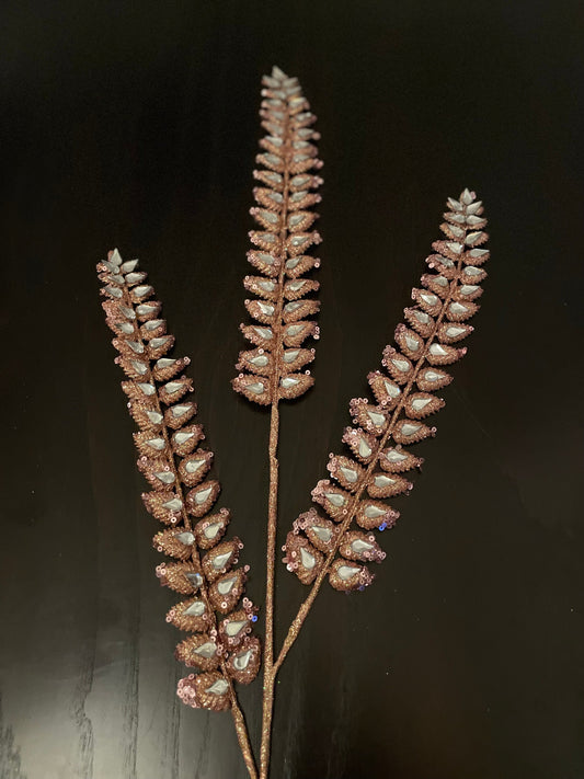 34.5" jeweled glitter fern spray pink and gold. SET of 3. Green flocked branches NOT included.