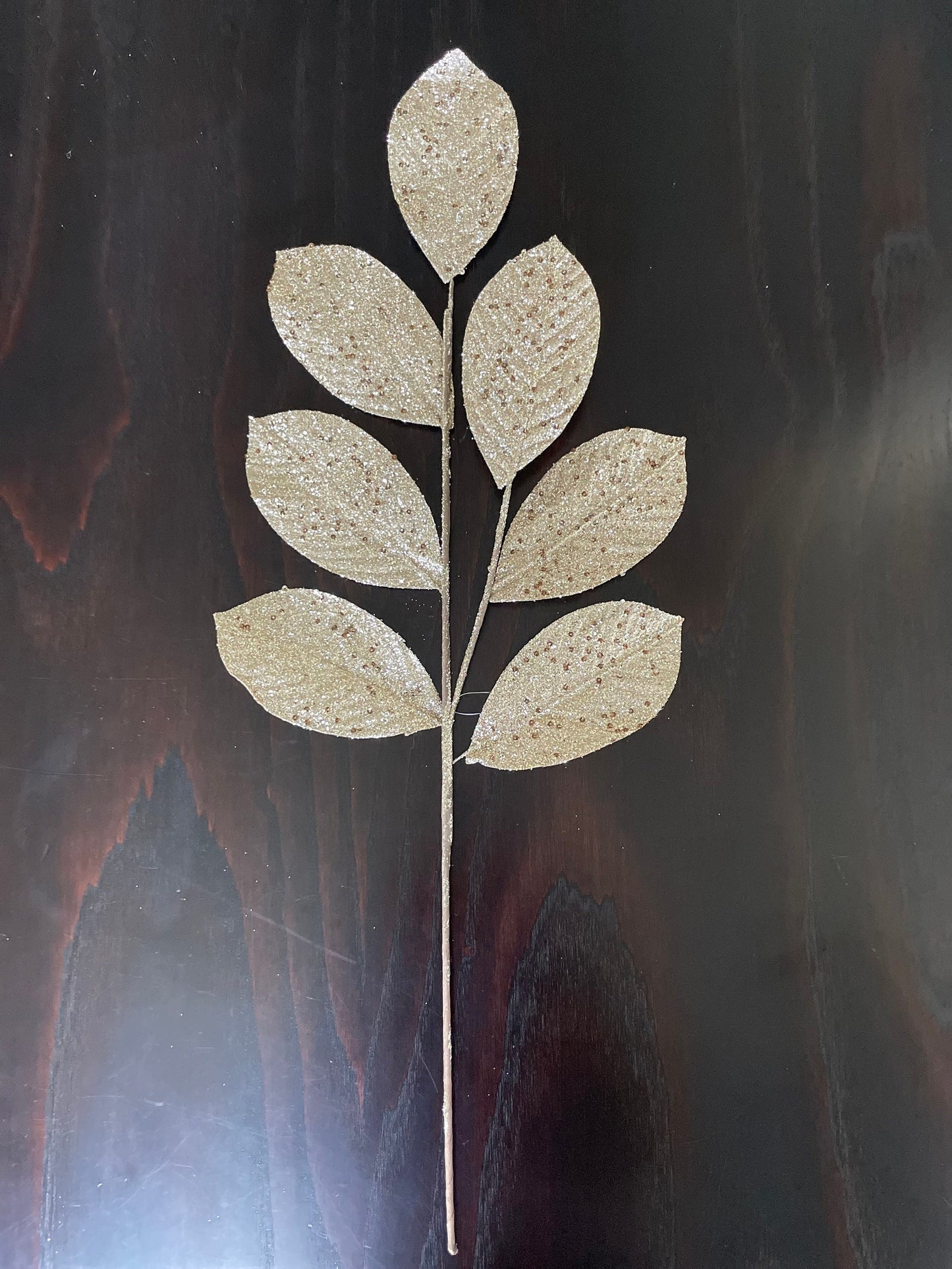 Set of 3. 27" glitter leaf spray. Champagne.