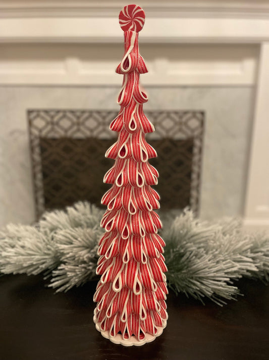 24”H x 6.5” W. Ribbon candy tree.