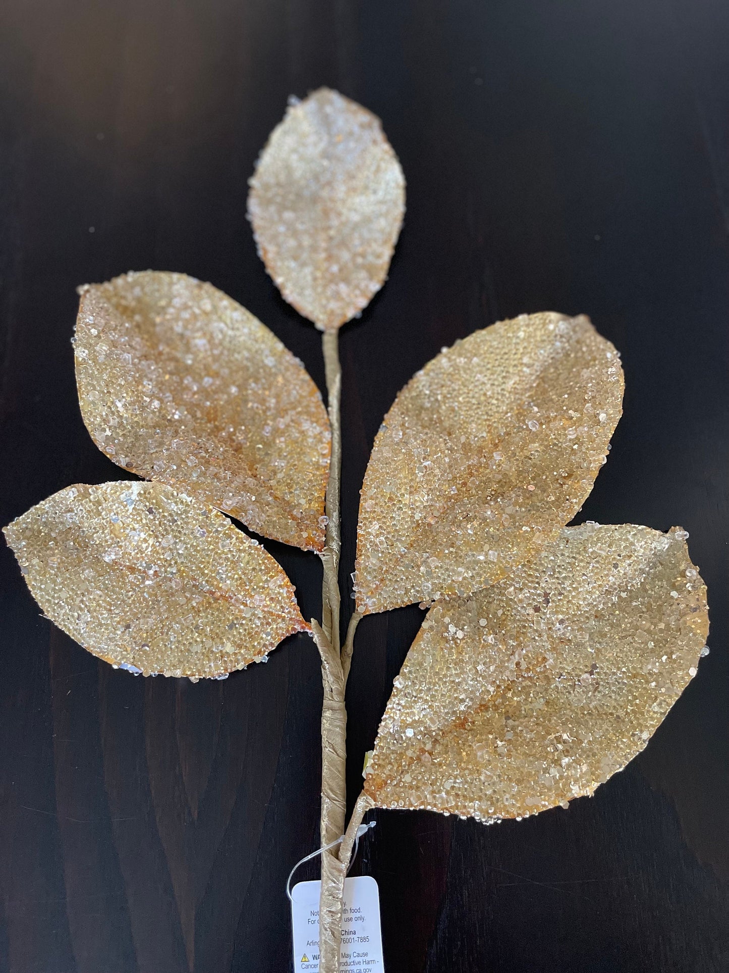 Set of 2. 24” Beaded metallic leaf spray. Gold.