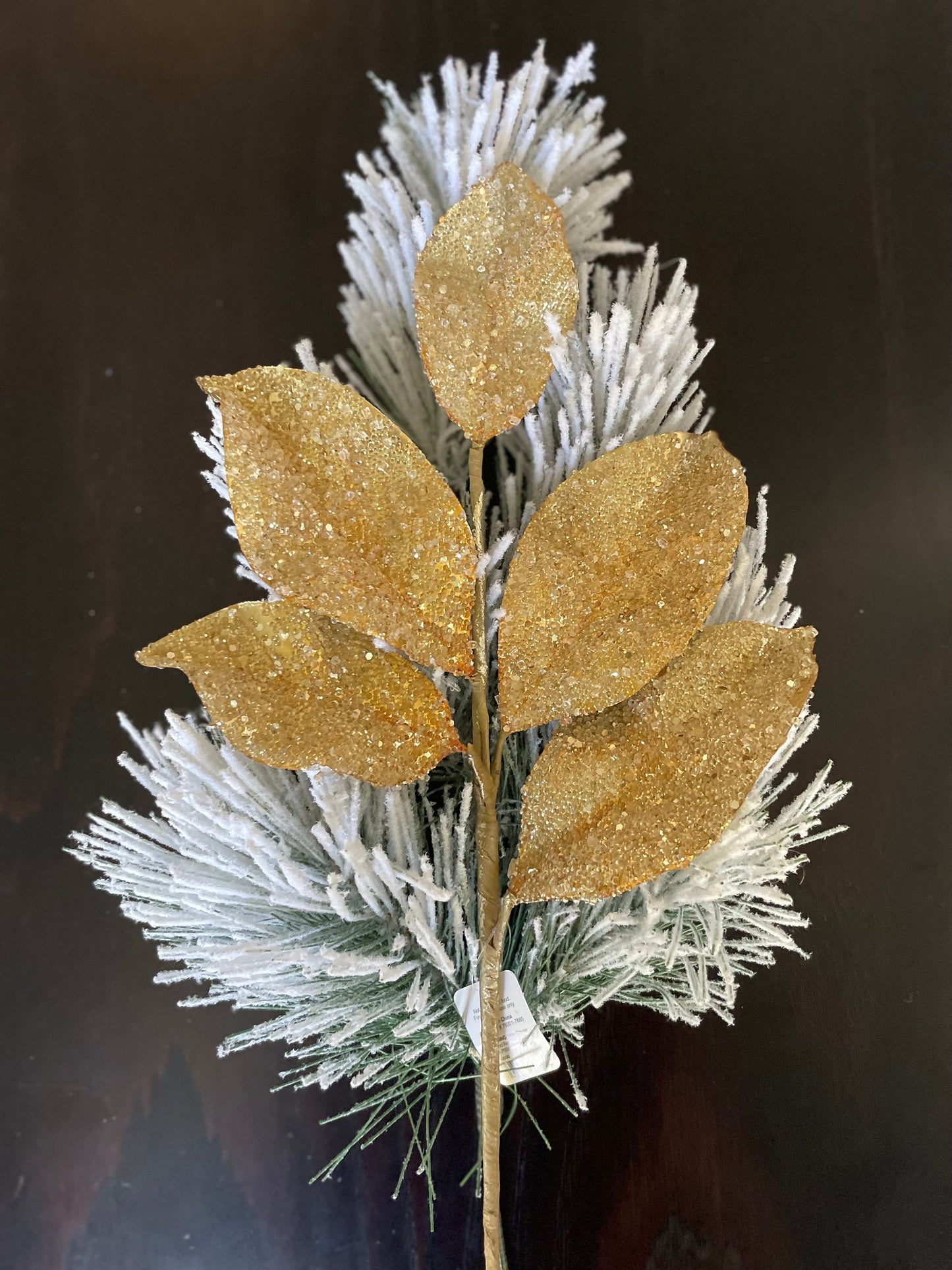 Set of 2. 24” Beaded metallic leaf spray. Gold.