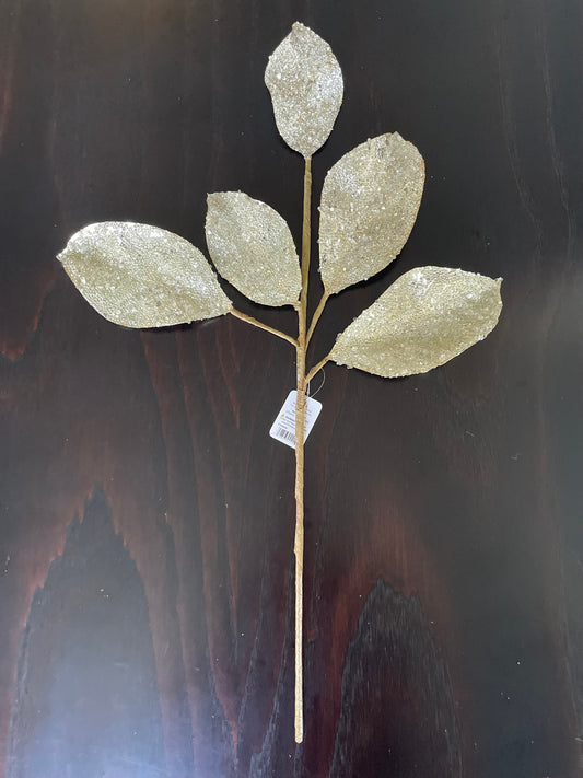 Set of 2. 24” Beaded metallic leaf spray. Platinum.