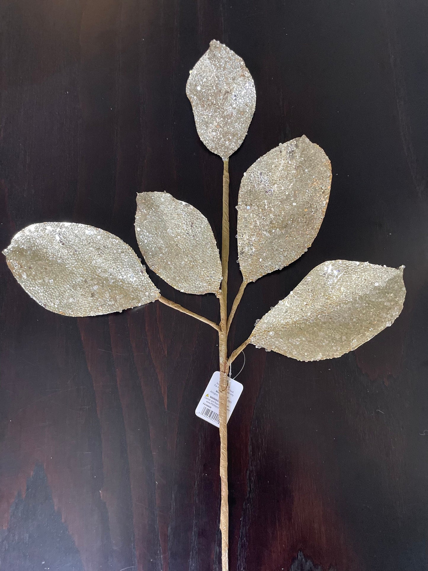 Set of 2. 24” Beaded metallic leaf spray. Platinum.