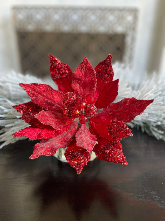 18" Heavy jeweled poinsettia stem. Red.