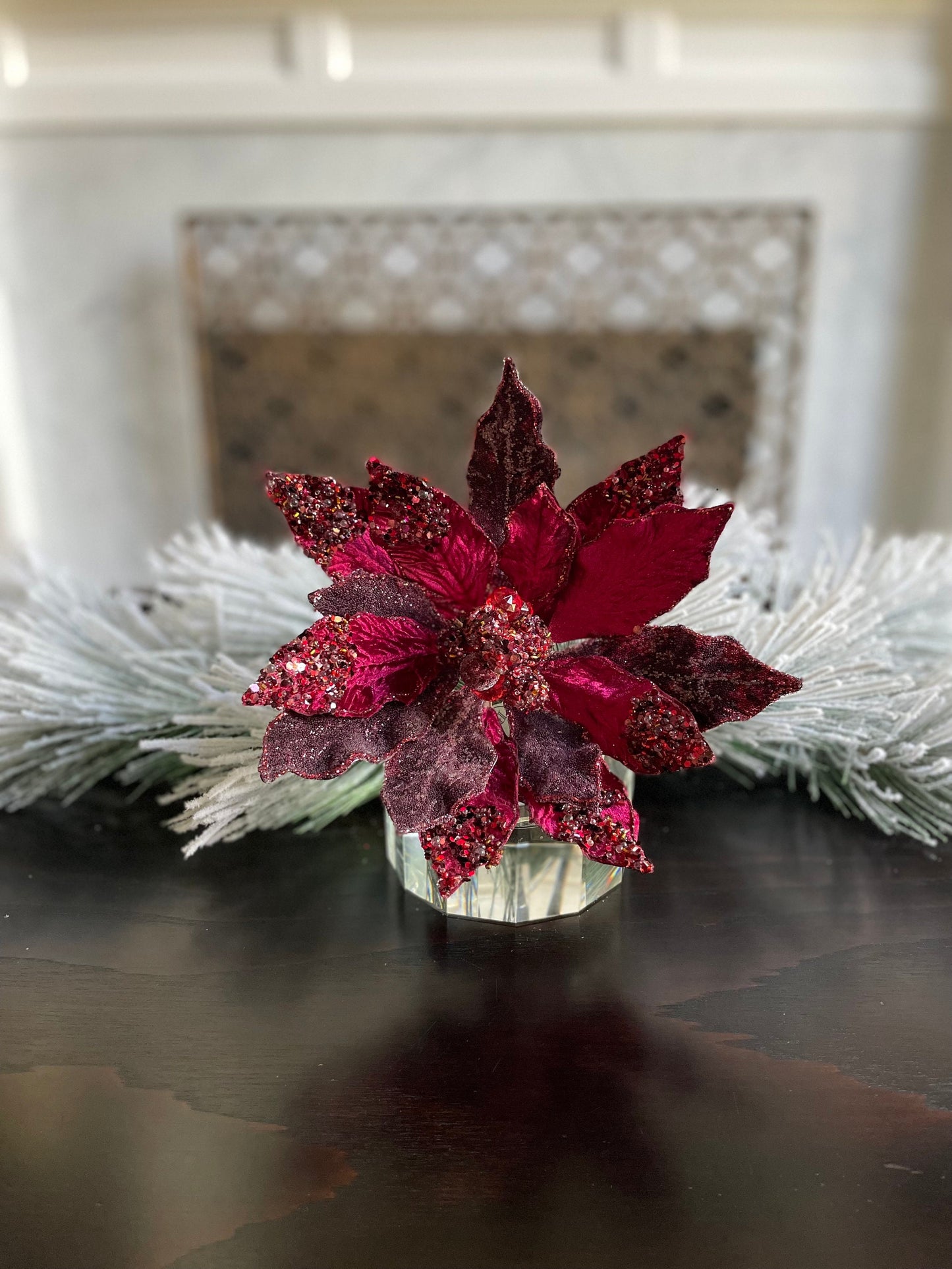18" Heavy jeweled poinsettia stem. Burgundy.