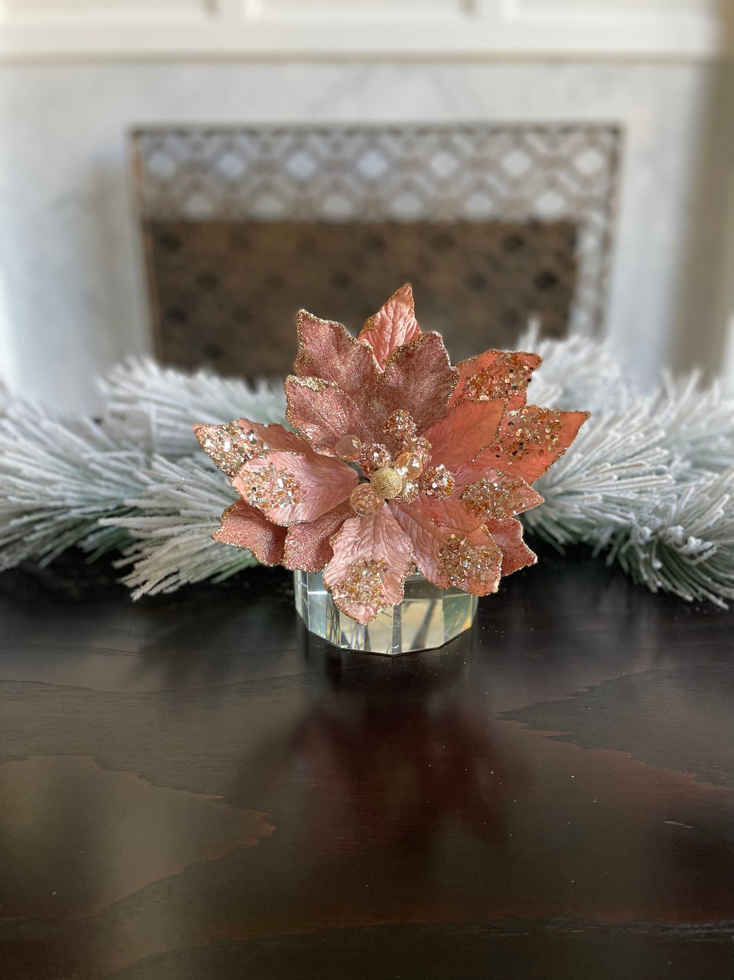 18" Heavy jeweled poinsettia stem. Rose gold