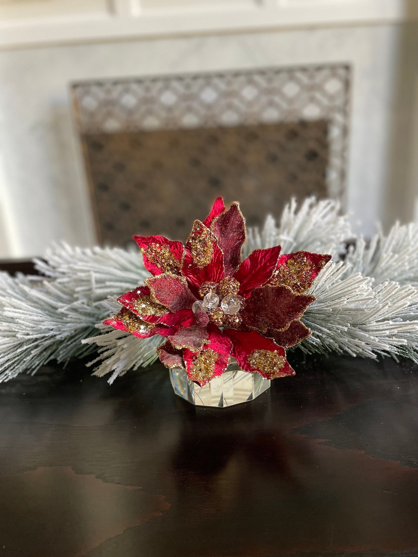 24" Glitter edged jewel poinsettia stem. Claret.