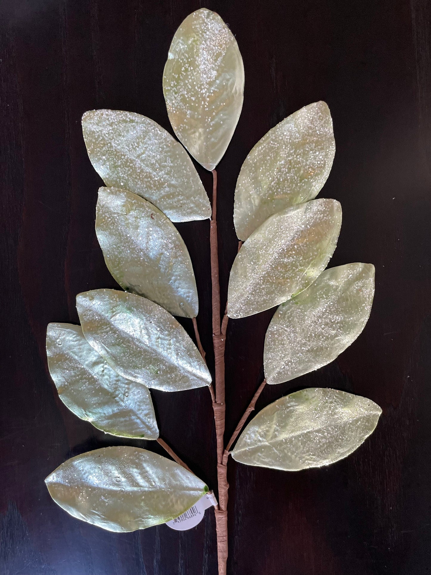 Set of 2. 30" Glitter metallic Magnolia leaf spray. Aqua.