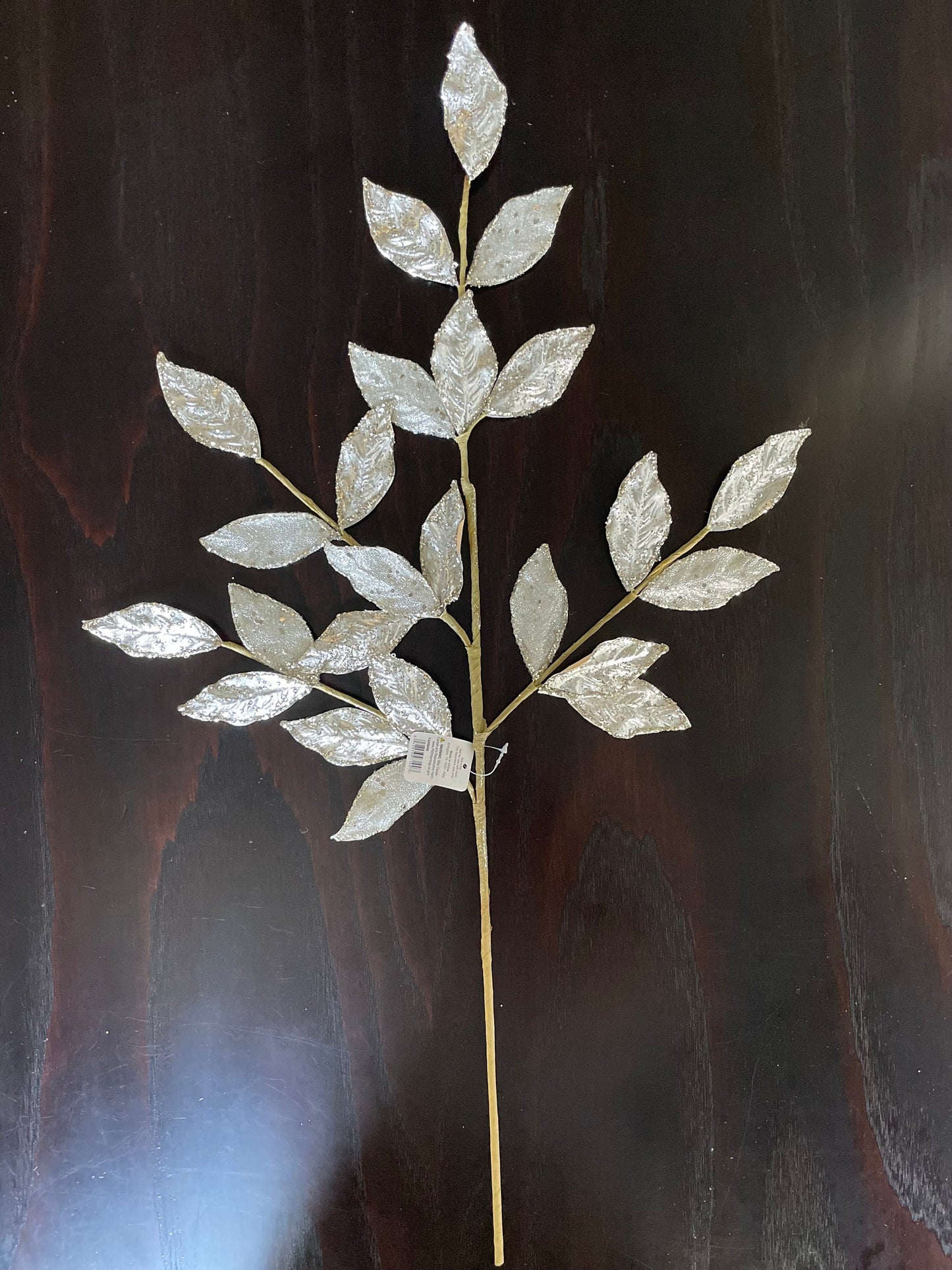 29” Glittered silver leaf spray.
