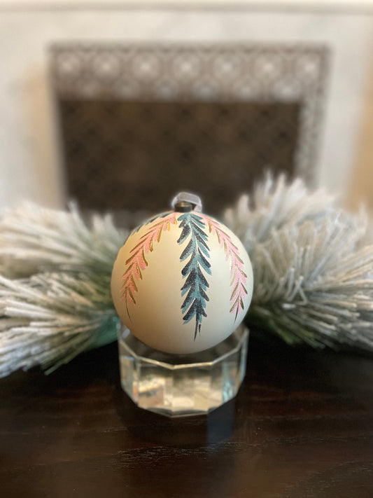 120 mm Vine ball ornament. White, pink, blue and gold. shatterproof