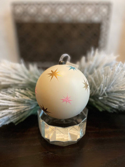 120 mm Star ball ornament. White, pink, blue and gold. shatterproof