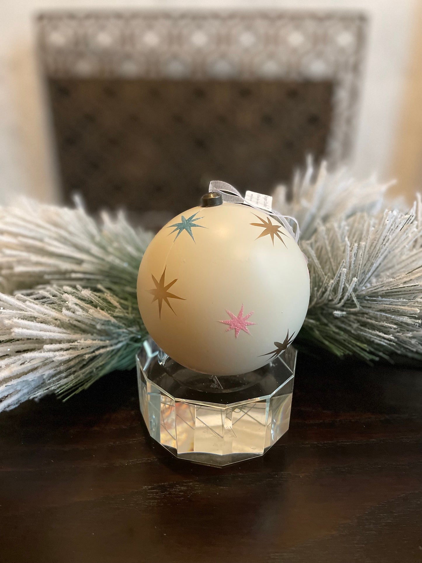 120 mm Star ball ornament. White, pink, blue and gold. shatterproof