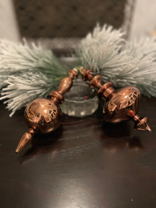 Set of 2. 10.25” Cooper finial glass ornament.