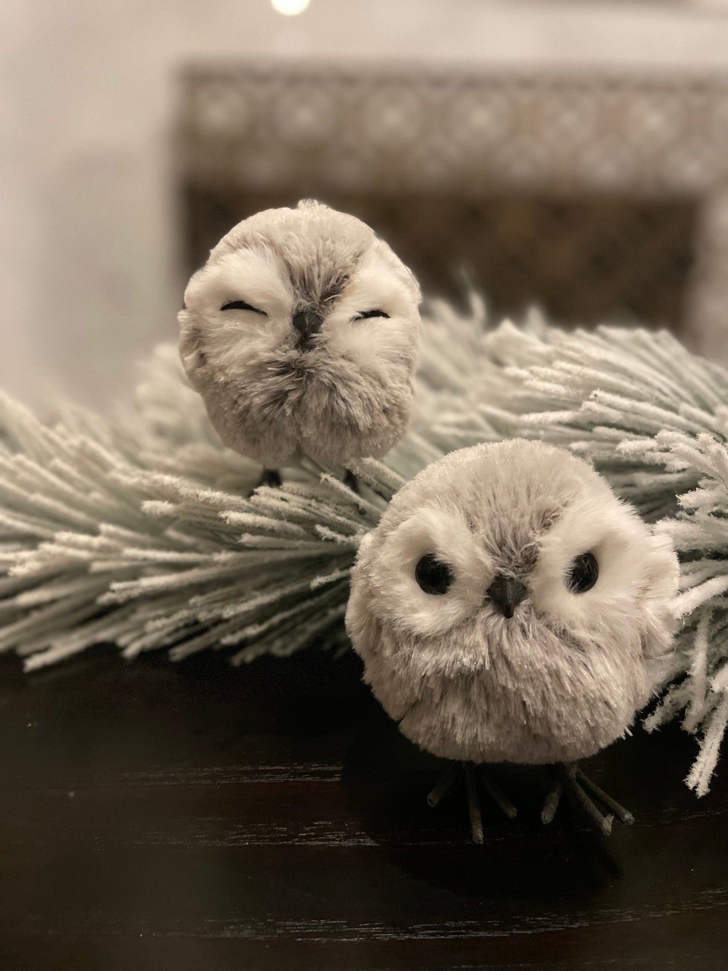 Set of 2. 4” Owl ornament. Natural.