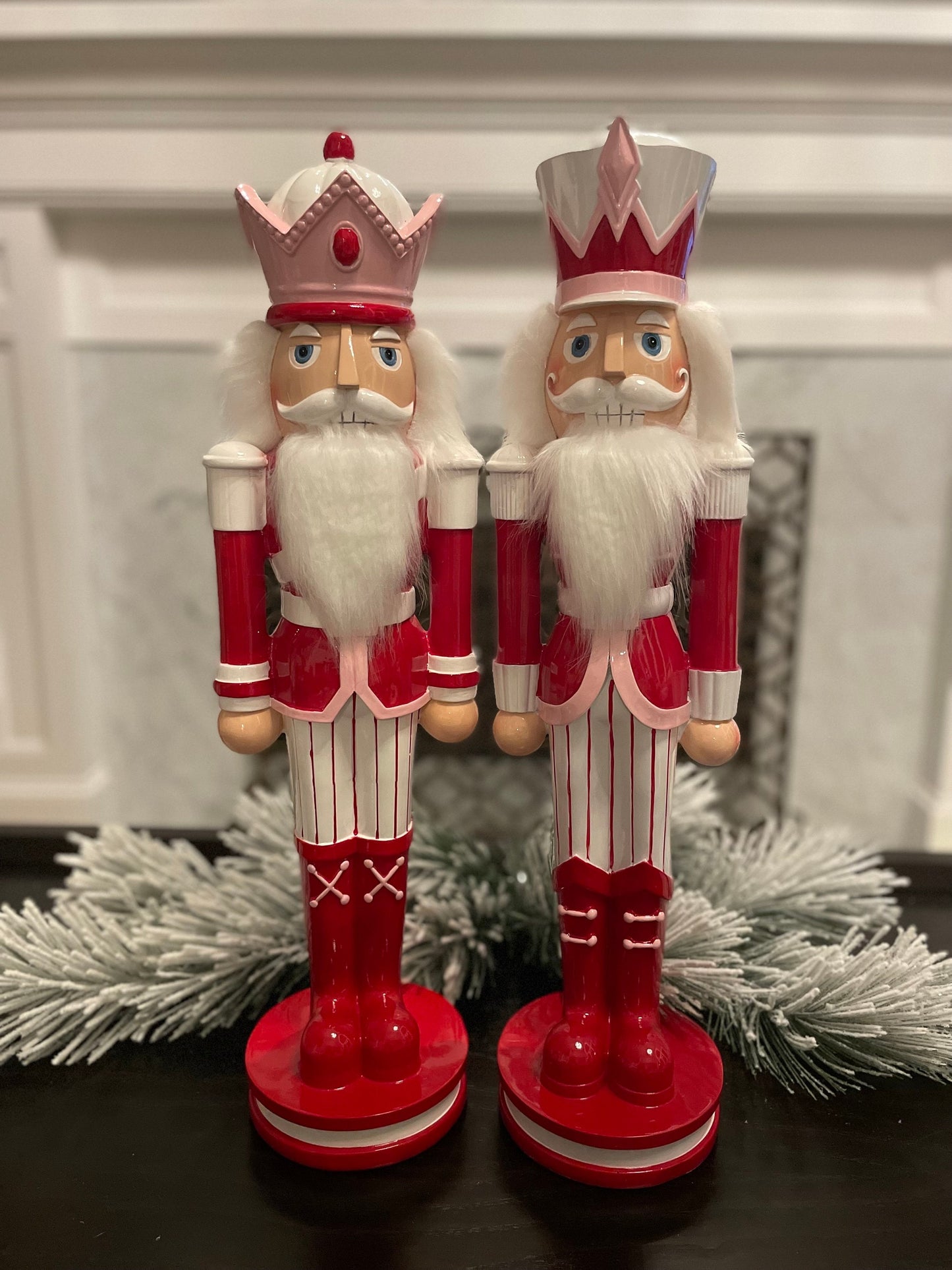 Set of 2. 23.75” Peppermint Nutcracker. Pink. Resin.