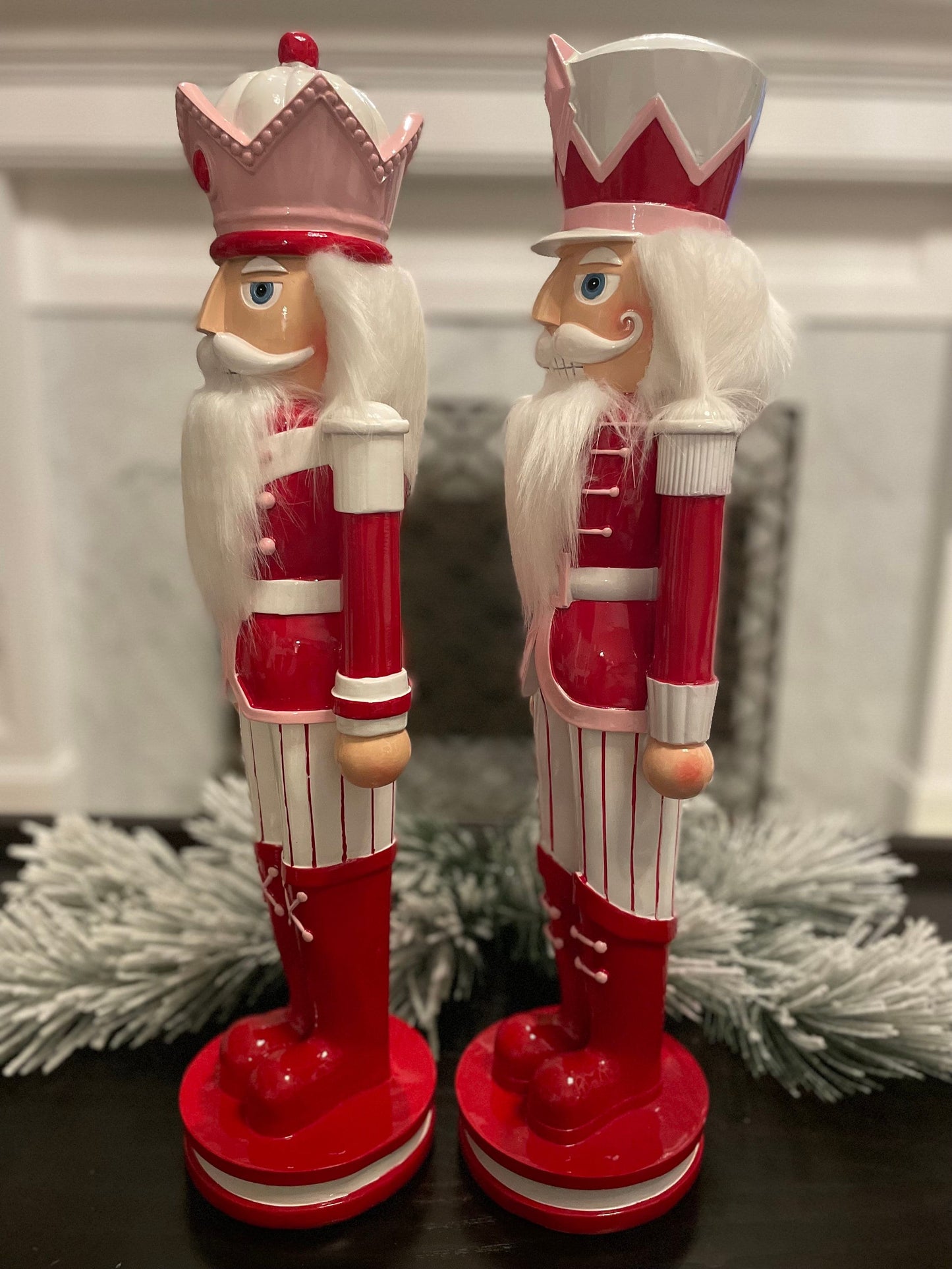 Set of 2. 23.75” Peppermint Nutcracker. Pink. Resin.