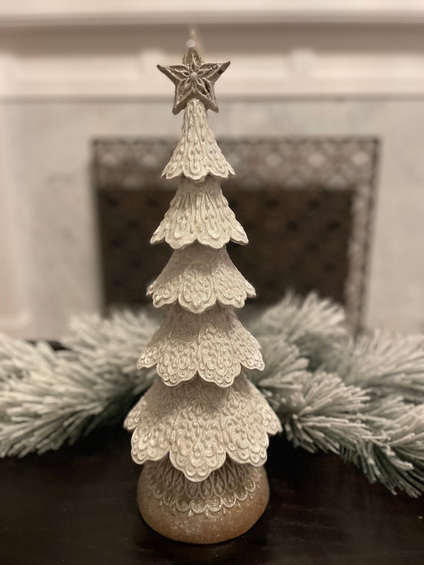 18" White icing gingerbread tree. Resin.