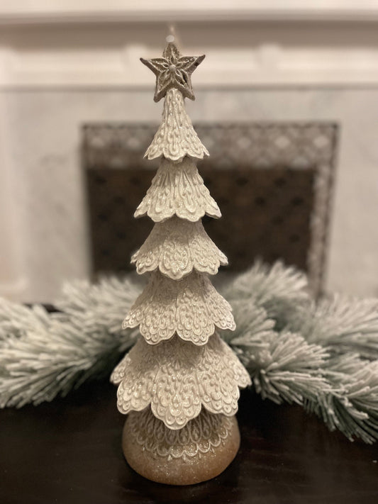 18" White icing gingerbread tree. Resin.
