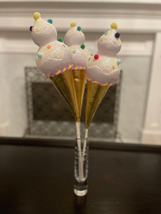 13” Ice cream gold with sprinkles ornament. Set of 3.