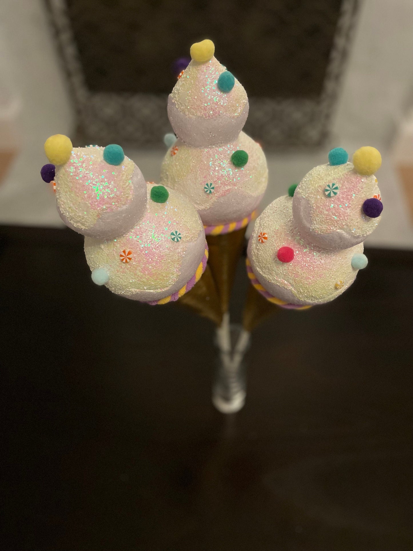 13” Ice cream gold with sprinkles ornament. Set of 3.