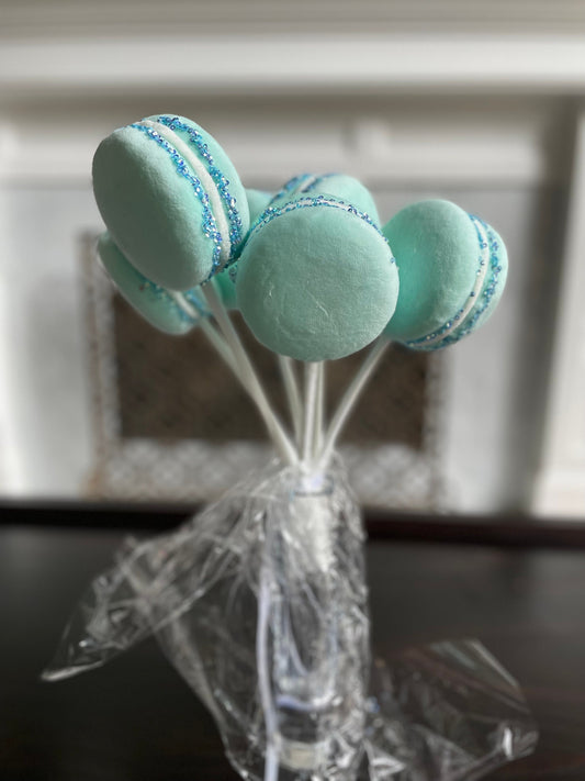4” Macaroons with sprinkles ornament. Set of 6. Blue.