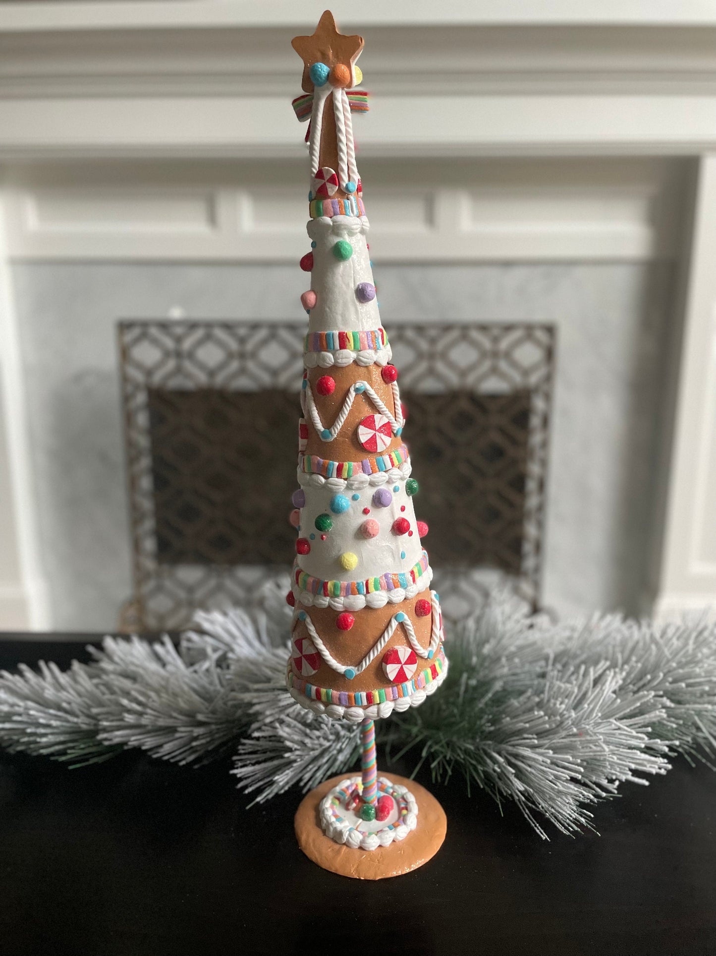 26” Claydough gingerbread candy tree. Christmas. Multi color.