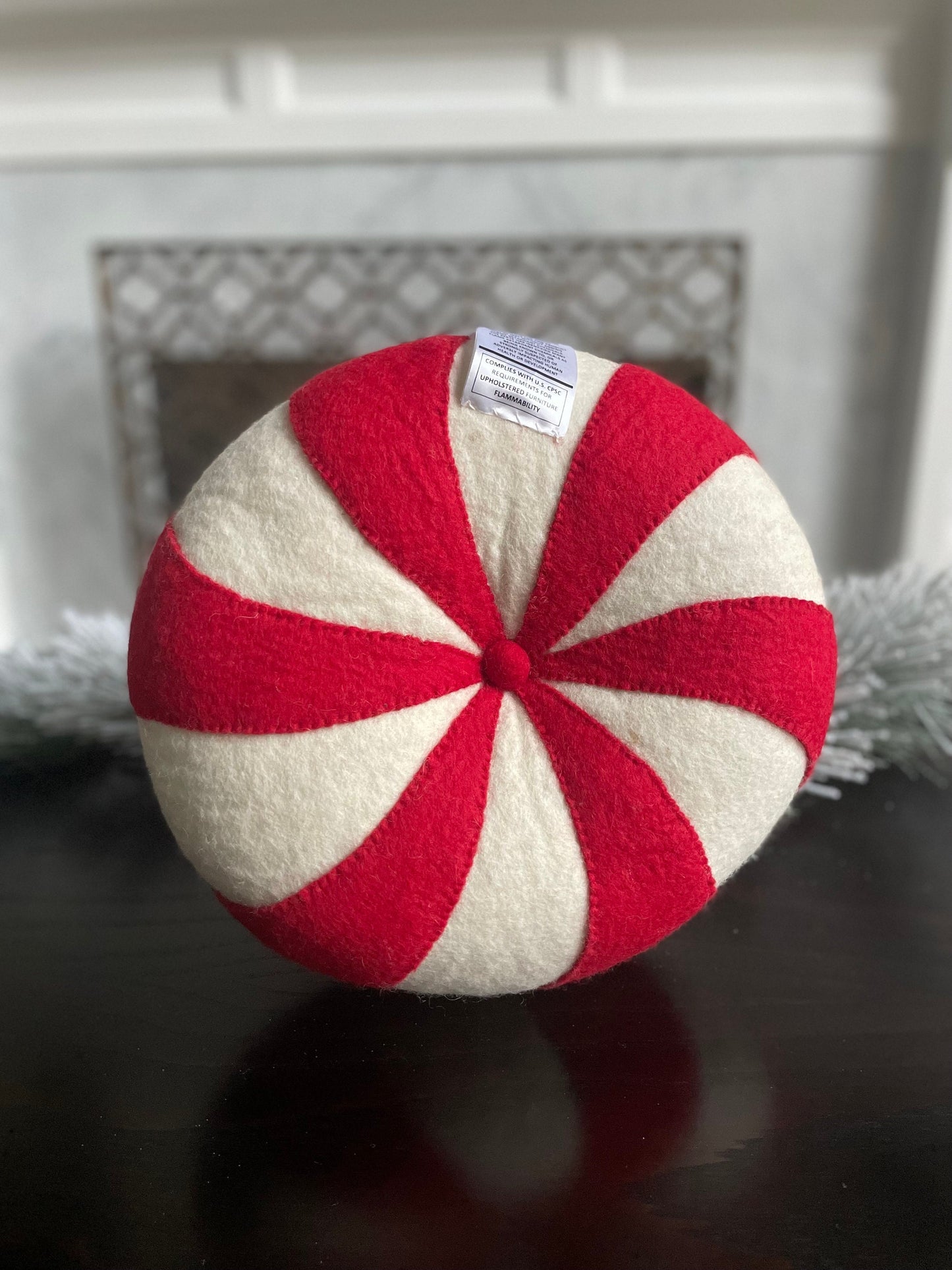 13" Peppermint candy ornament or pillow. Red and white.
