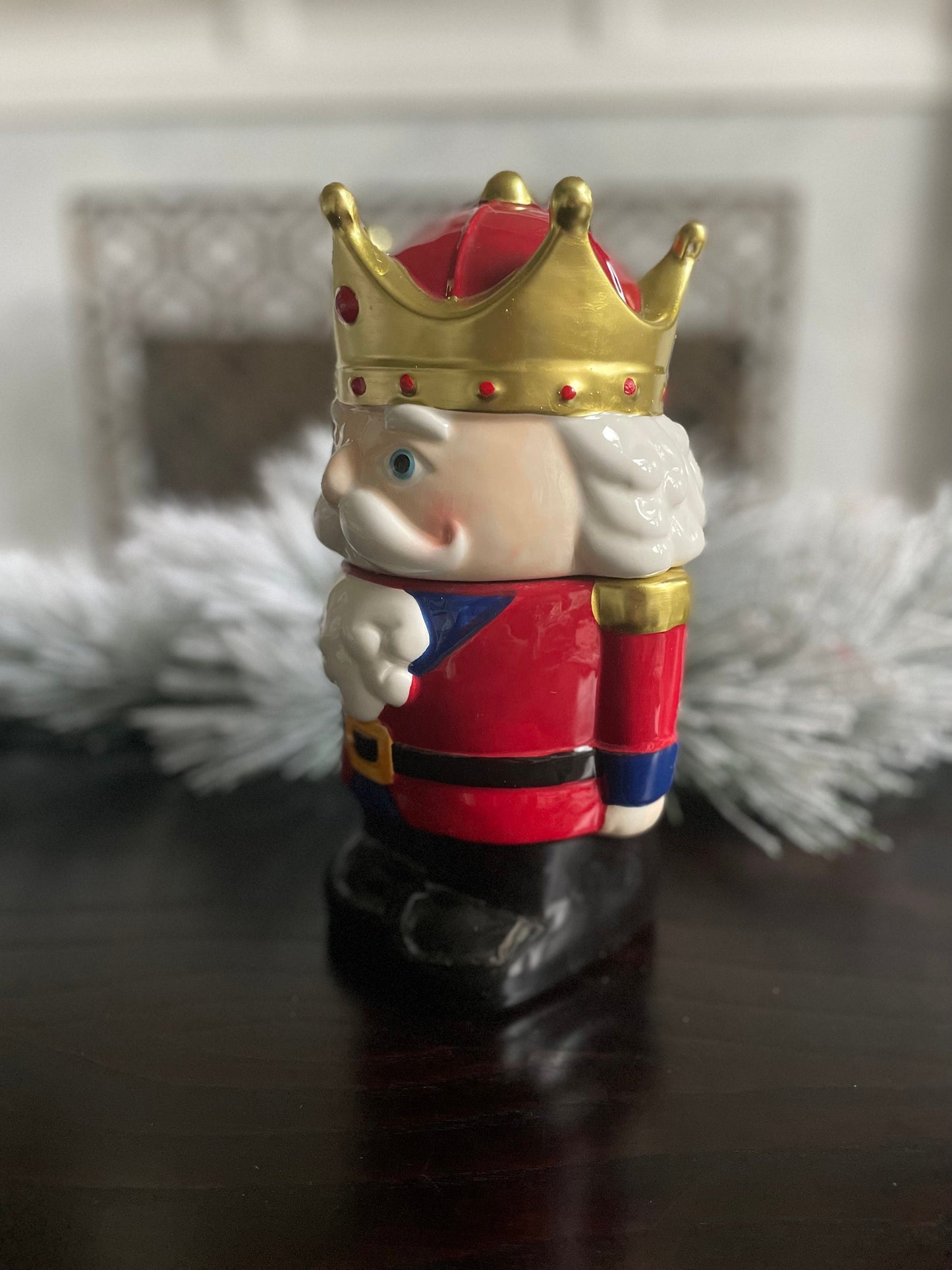 10”h x 6” w. Nutcracker dolomite cookie jar.