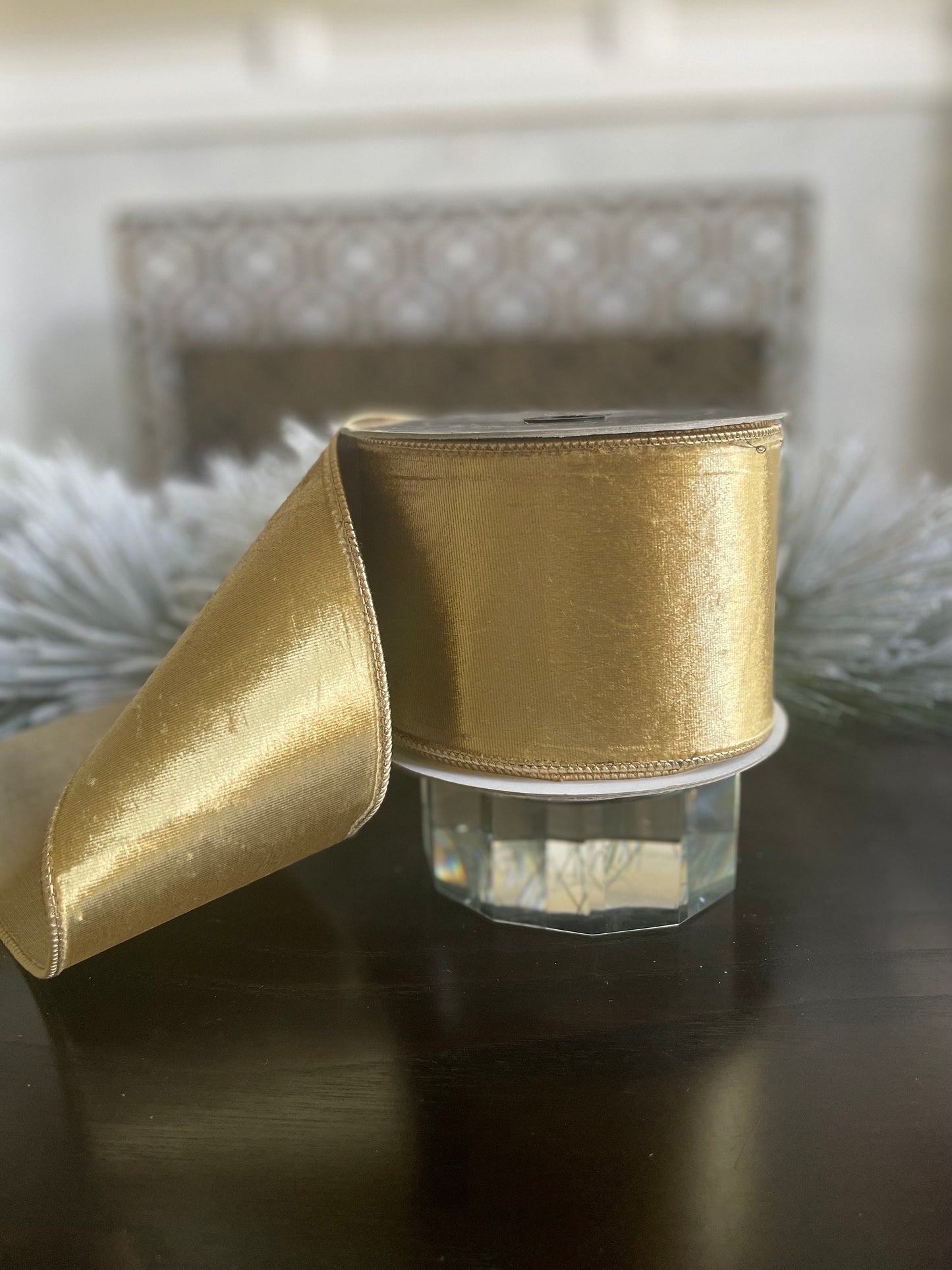 4"x 10 yds. Velvet gold wired ribbon. Farrisilk.
