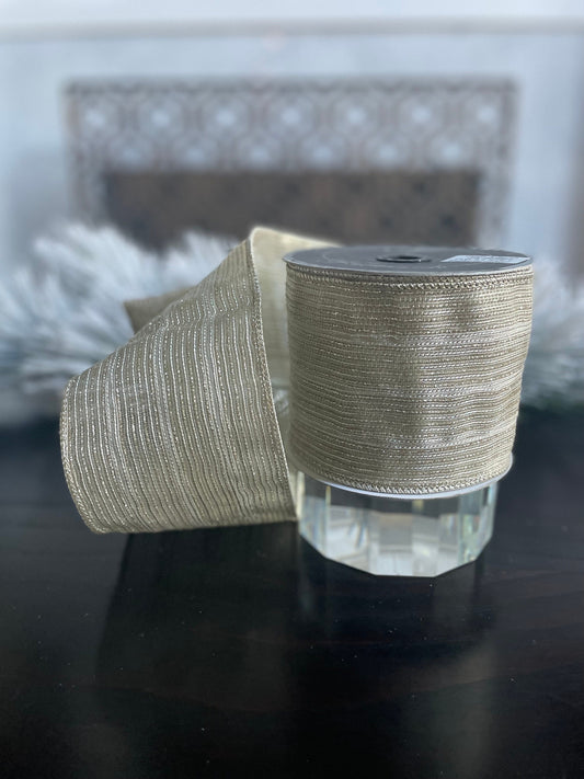 4"x 10 yds. Tinsel stripes platinum. Farrisilk.