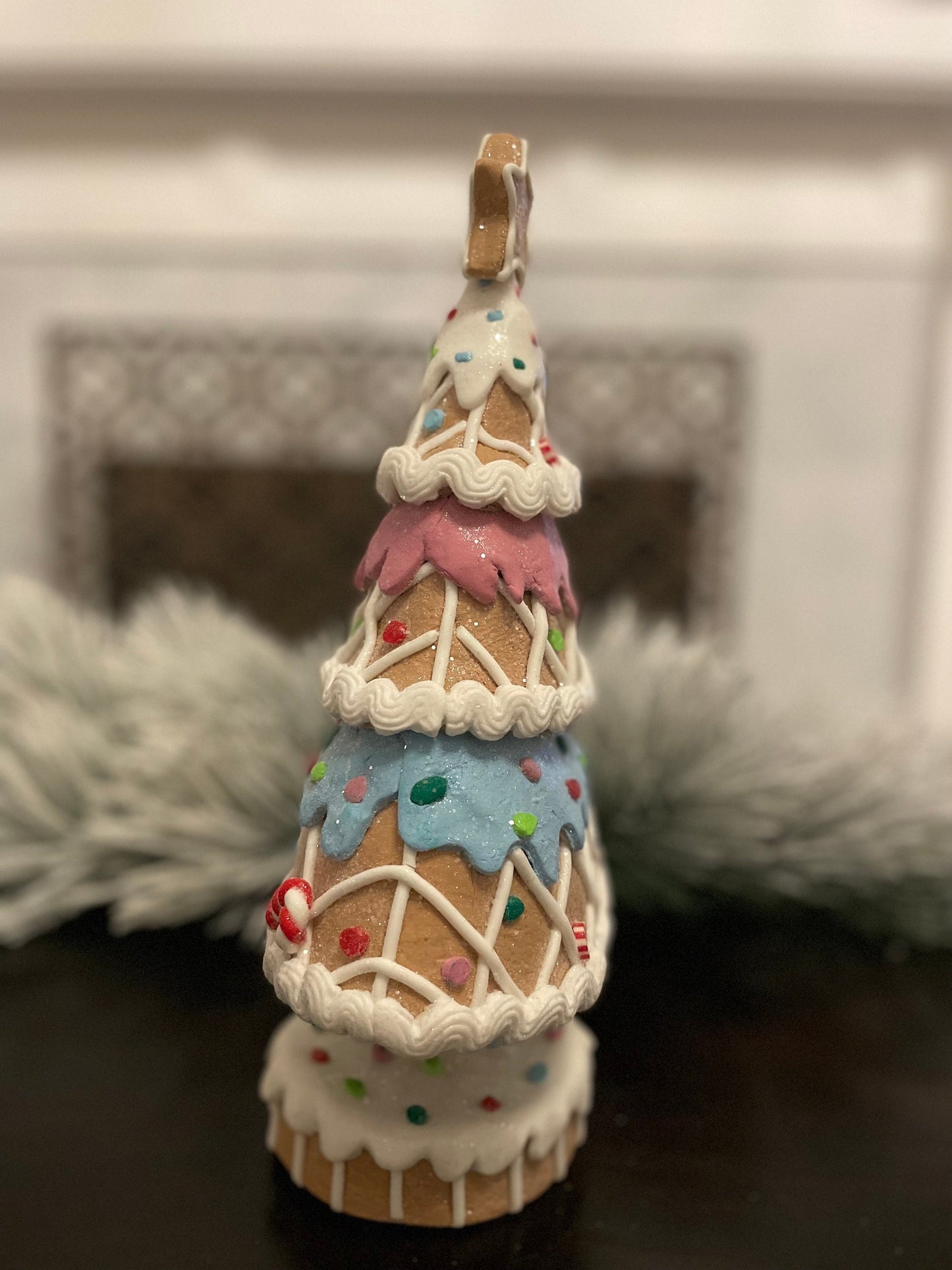 14” Claydough gingerbread candy tree. Christmas.