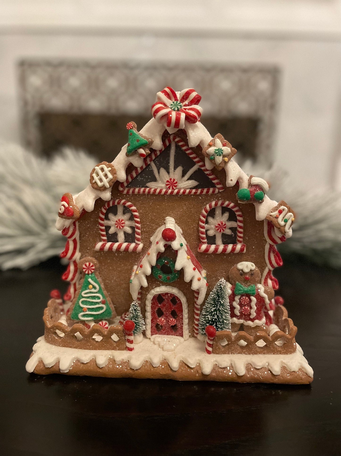 9”H Gingerbread lighted house.