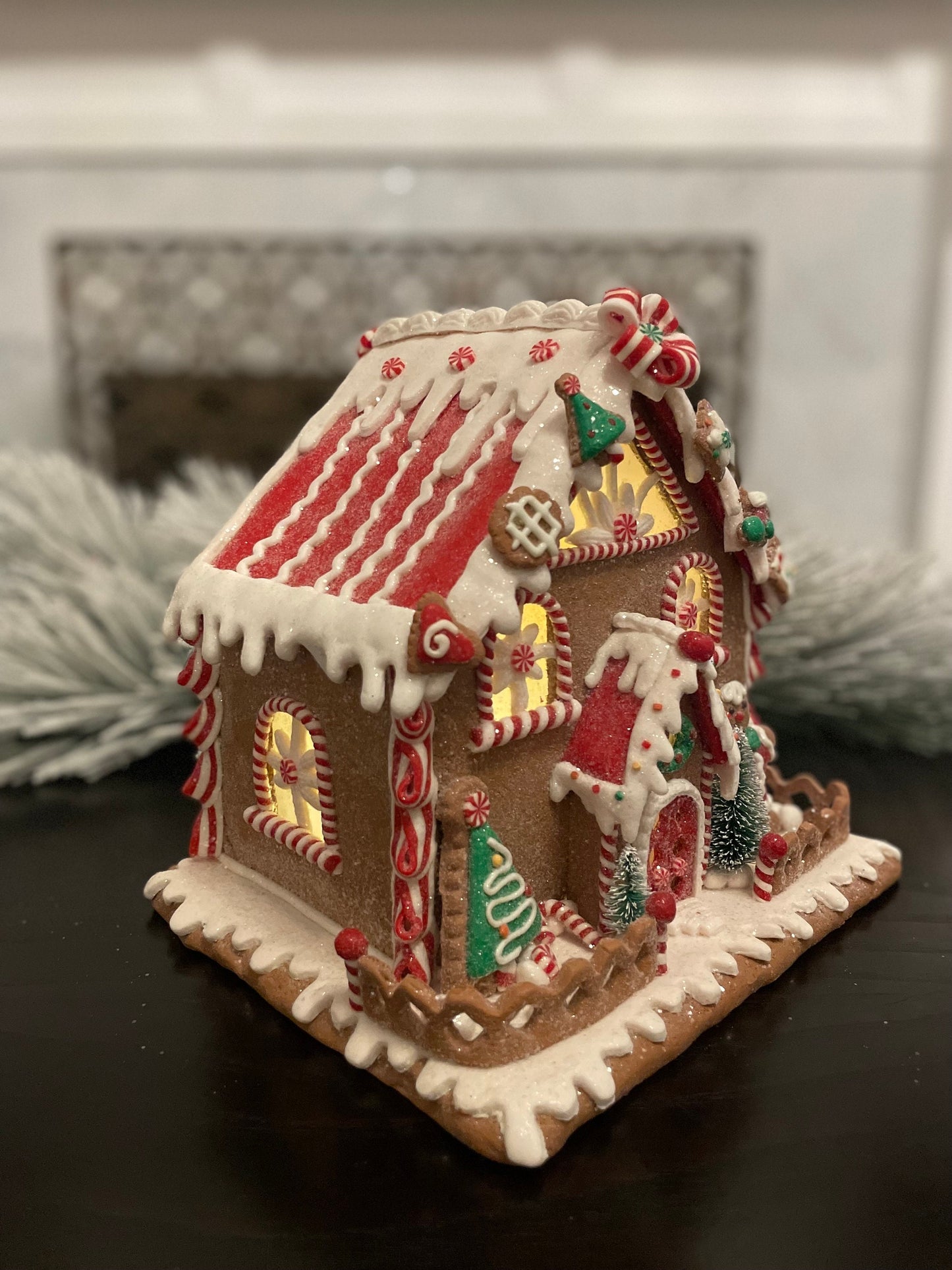 9”H Gingerbread lighted house.