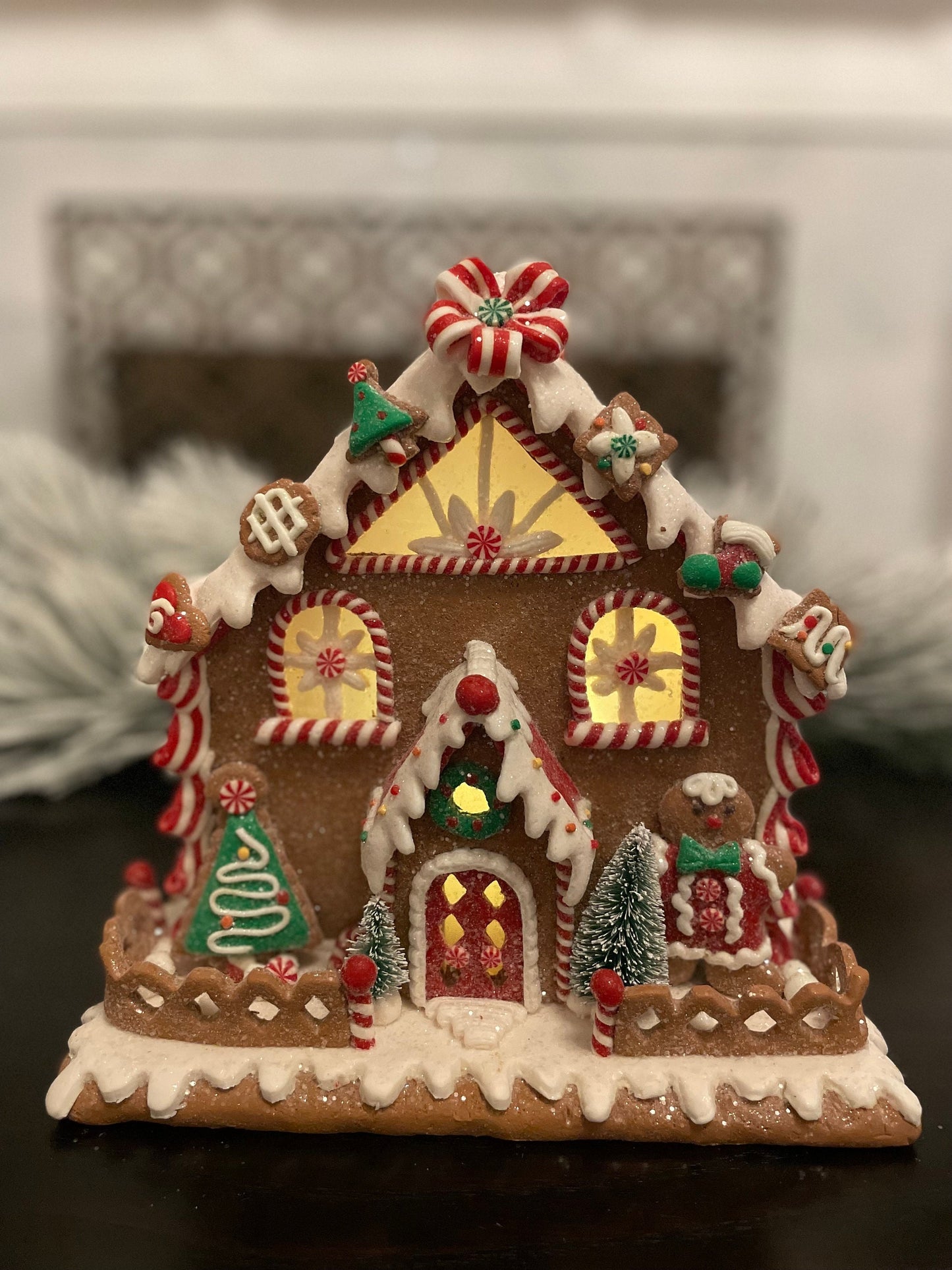 9”H Gingerbread lighted house.
